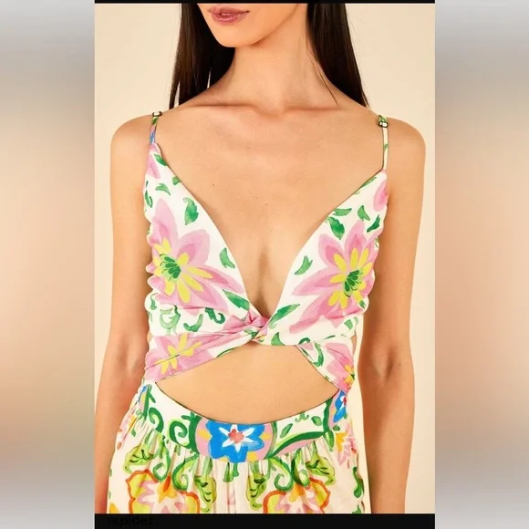 FARM Rio Watercolor Bow Jumpsuit Size M - Picture 4 of 9